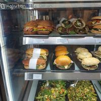 Savoury cabinet - vegan burger, wrap and salads at Wholefood Merchants in Ferntree Gully