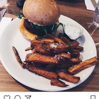 Classic lentil burger and sweet potato fries at Mildreds - Camden in North West London