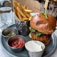 Spinach pea aloo tikki burger  at Mildreds - Camden in North West London