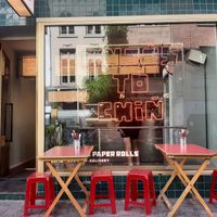 Outside of the restaurant at Knees to Chin in Brussels