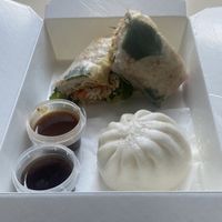 satay tofu roll and veggie dumpling  at Knees to Chin in Brussels