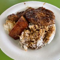 Rice w 3 veg/mock meat. All veg n mock meat r same price. at Zhai 斋 - Bedok Interchange in East Singapore