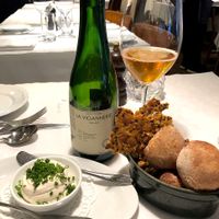 Vegan couvert: almond cheese and breads at Brasserie Godot in Stockholm