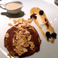 Dessert: Appletarte, roasted almond, crème anglaise at Brasserie Godot in Stockholm