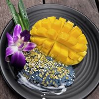 Mango with sticky rice  at Thai Farm Cooking School in Chiang Mai