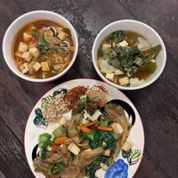 Tom Yum and Tom Zab soups.  Pad See Ew noodles  at Thai Farm Cooking School in Chiang Mai