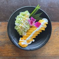 Mango with pandan sticky ricee  at Thai Farm Cooking School in Chiang Mai