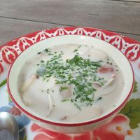 Coconut soup at Thai Farm Cooking School in Chiang Mai