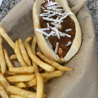 Cowboy dog with fries  at Simon's Hot Dogs in Scottsdale
