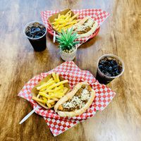 Cowboy style California dogs with cheeze fries at Simon's Hot Dogs in Scottsdale