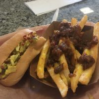 The California Wunderhund with vegan chili cheese fries  at Simon's Hot Dogs in Scottsdale