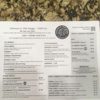Menu at Simon's Hot Dogs in Scottsdale