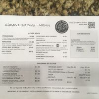 Menu at Simon's Hot Dogs in Scottsdale