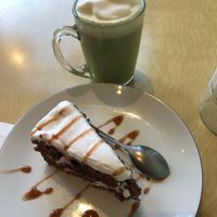 Matcha w/ Soya & Cherry Cake Slice at Against the Grain in Lyon