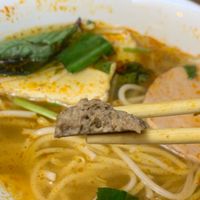 Vegan beef. It’s sooooo flavorful. Texture is glueny but still tasty. at Dharma Garden Veggie Deli in Vancouver