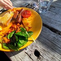 Vegan breakfast. Sitting outside. at Bach on Breakwater in New Plymouth
