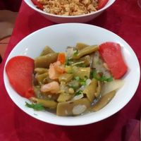 Hot dishes (rice, vegetables, lentils) at Le Cedre in Nantes