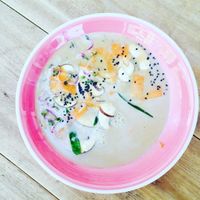 Miso soup with marinated shitakee  at OWL Organic Market in San Pedro De Alcantara