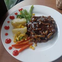 Great texture, nasty-tasting sauce at LN Fortunate Coffee - Jogja in Yogyakarta