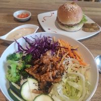Buddha bowl and tempeh burger at LN Fortunate Coffee - Jogja in Yogyakarta