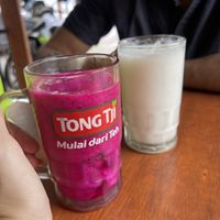 Tasty fruit drinks. Dragon fruit and sirsak   at Lusidus in Yogyakarta