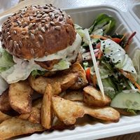 Tofu burger and sweets  at Diggers Vegie Kitchen in Anglesea