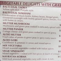 Vegetable delights with gravy menu ( Vegan/vegan options available circled) at Curry Town in Carrum Downs