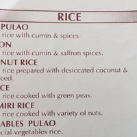 Rice menu ( Vegan/vegan options available circled) at Curry Town in Carrum Downs