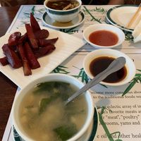 “Pork” appetizer and soups   at Veggie Heaven in Montclair