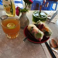Spring rolls and home-made ice tea. at Fei Scho in Munich
