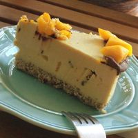 Amazing vegan mango coconut cheesecake  at Indulge Cafe in Santa Fe
