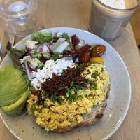 Breakfast in bread & an oat latte  at Mahalo - Hornsgatan in Stockholm
