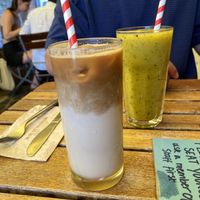 Iced oat milk latte and mango apple smoothie  at The Bristolian in Bristol