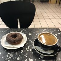 Chocolate donut and coffee at Aether in Tijuana
