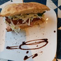 Soya sausage sandwich. at GustaV in Salzburg