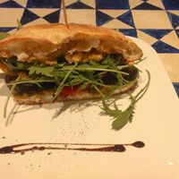 Grilled vegetable sandwich with hummus, arugula and chimichurry pesto at GustaV in Salzburg