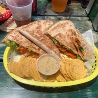 Good Karma Quesadilla- Hummus, avocado, broccoli, carrots, red onion and a really good green goddess dressing! at Stir it Up in St Augustine
