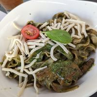 Vegan pesto fettuccine with plant based chicken at Vapiano in Surfers Paradise