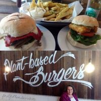 Field mushroom and fish burger with herbed chips and a chocolate milkshake. at Soul Burger in Randwick