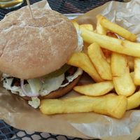 Seitan burger with garlic sauce and fries yummi at Green Bus in Wroclaw