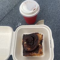 Cinnabun and a chai latte with soya milk  at Sweet Release in Wellington