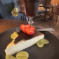 Tofurnik and cold brew  at Cafe Michelle in Warsaw
