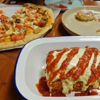 Vegan lasagna and pizza 🤤 at Veggie Box in St Petersburg