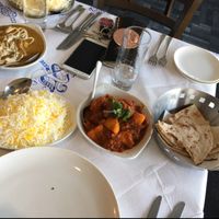 safron rice, aloo gobi and roti bread. all vegan   at Subha Sandhya in Lyndhurst