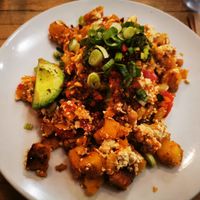 Organic tofu with avocado, potato, chick peas, cilantro and mint at Gabriel's Cafe in Nanaimo