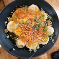 Palm Heart Cevich -green chilli, spiced salt, shallots and so much more at The Independent in Gembrook