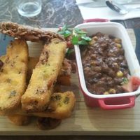Jenga Polenta - Polenta chips with beans and a hashbrown at Kallista Tea Rooms in Kallista