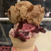 Vegan ginger black molasses (on top) black cherry (bottom) at Curbside Creamery in Oakland
