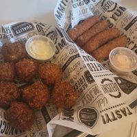 mozz sticks and hush puppies at Homegrown Smoker in Portland
