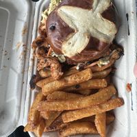 BBQ soy curl sandwich with fries - delicious #Veganuary at Homegrown Smoker in Portland